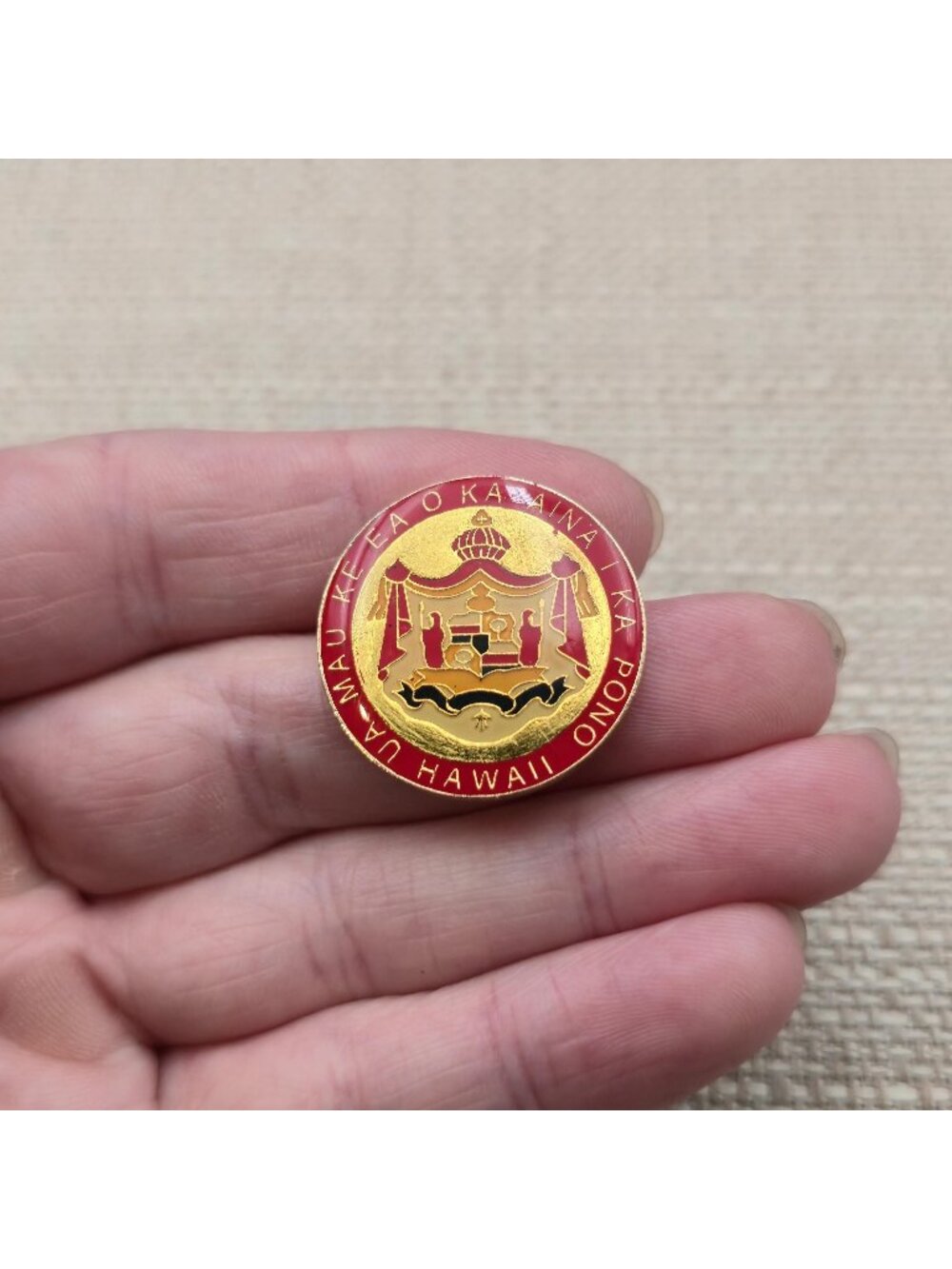 Vintage State of Hawaii Coat of Arms Seal Travel Souvenir Enamel Lapel Pin A8776